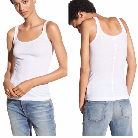 Vince Tops - VINCE White Scoop Neck Ribbed Wife Beater Tank Top